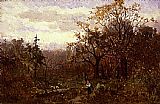 A Wooded Landscape Paintings - landscape, woman carrying wood by Edward Mitchell Bannister